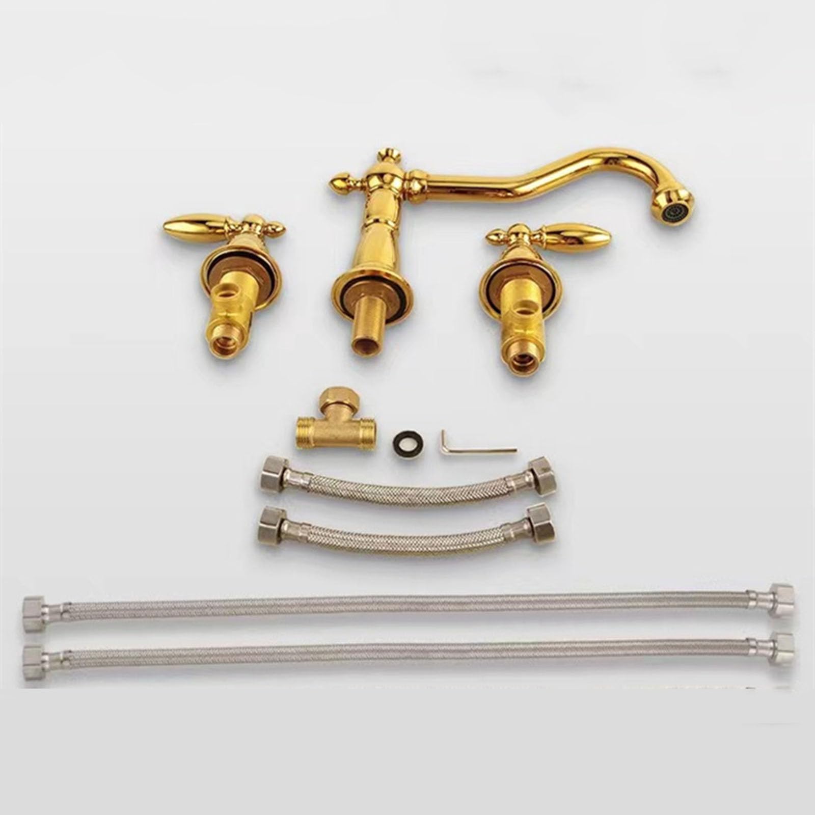 Grifo de Lavabo Moderno Pistola de Agua Caliente Y Fría de 3 Orificios Grifo Del Fregadero Baño Grifos Mezclador de Baño Doble Mango Color Gris