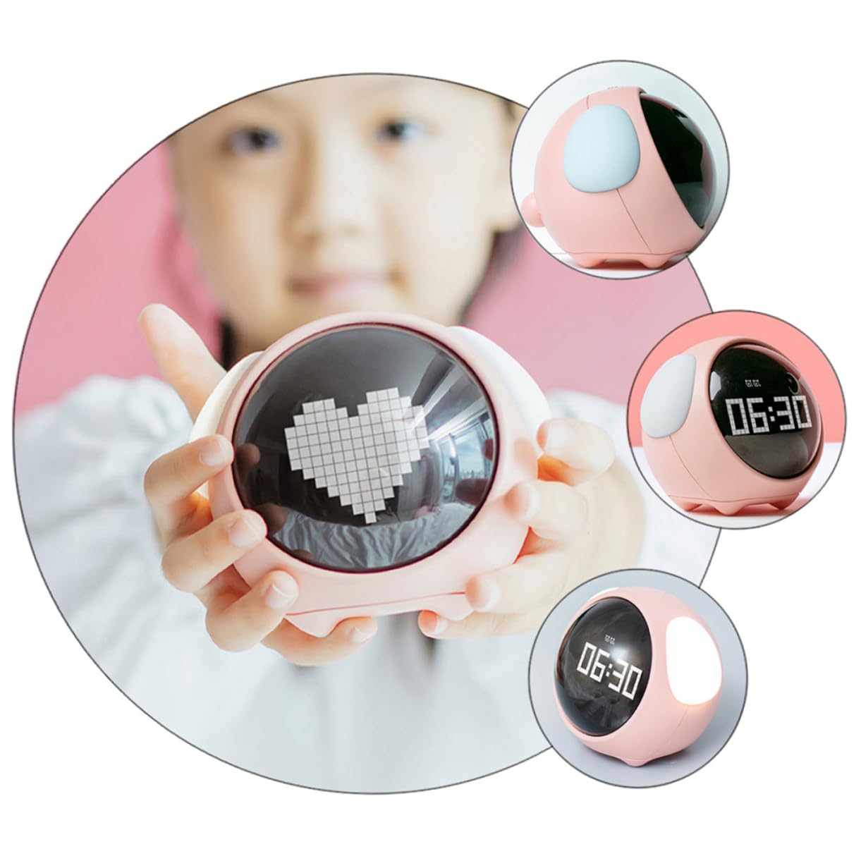 Reloj Despertador Digital Infantil LED con Expresiones Pixeladas Activada por Voz Alarmas Ajustables para Niñas