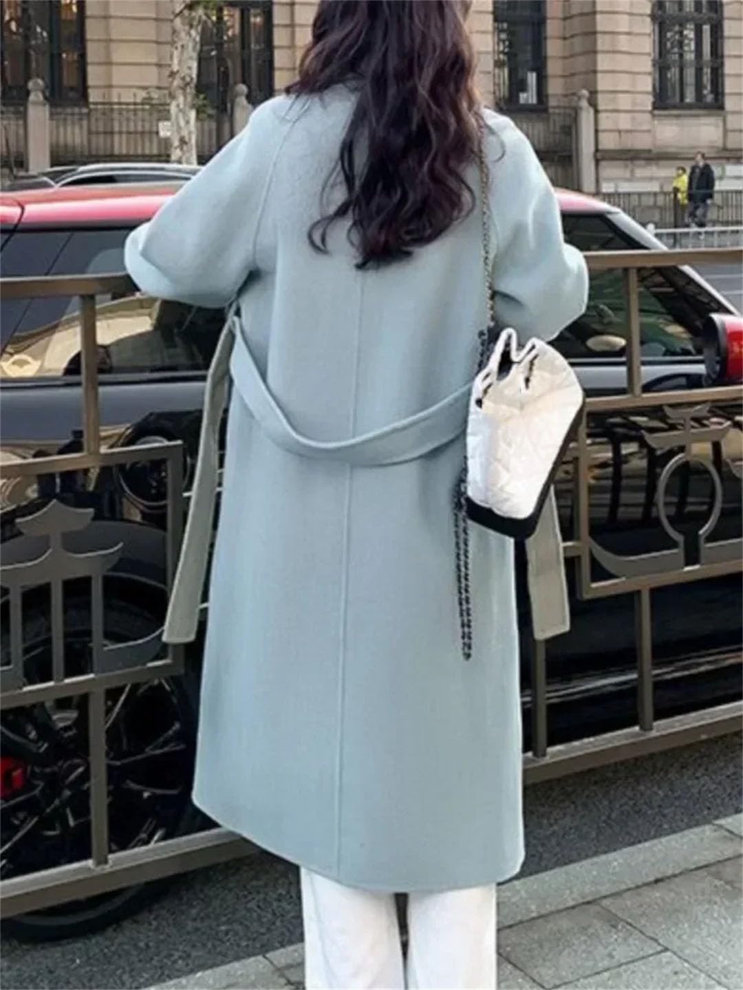 Abrigo de lana coreano suelto para mujer, elegante, liso, abrigo largo con cinturón, abrigo largo delgado y cálido