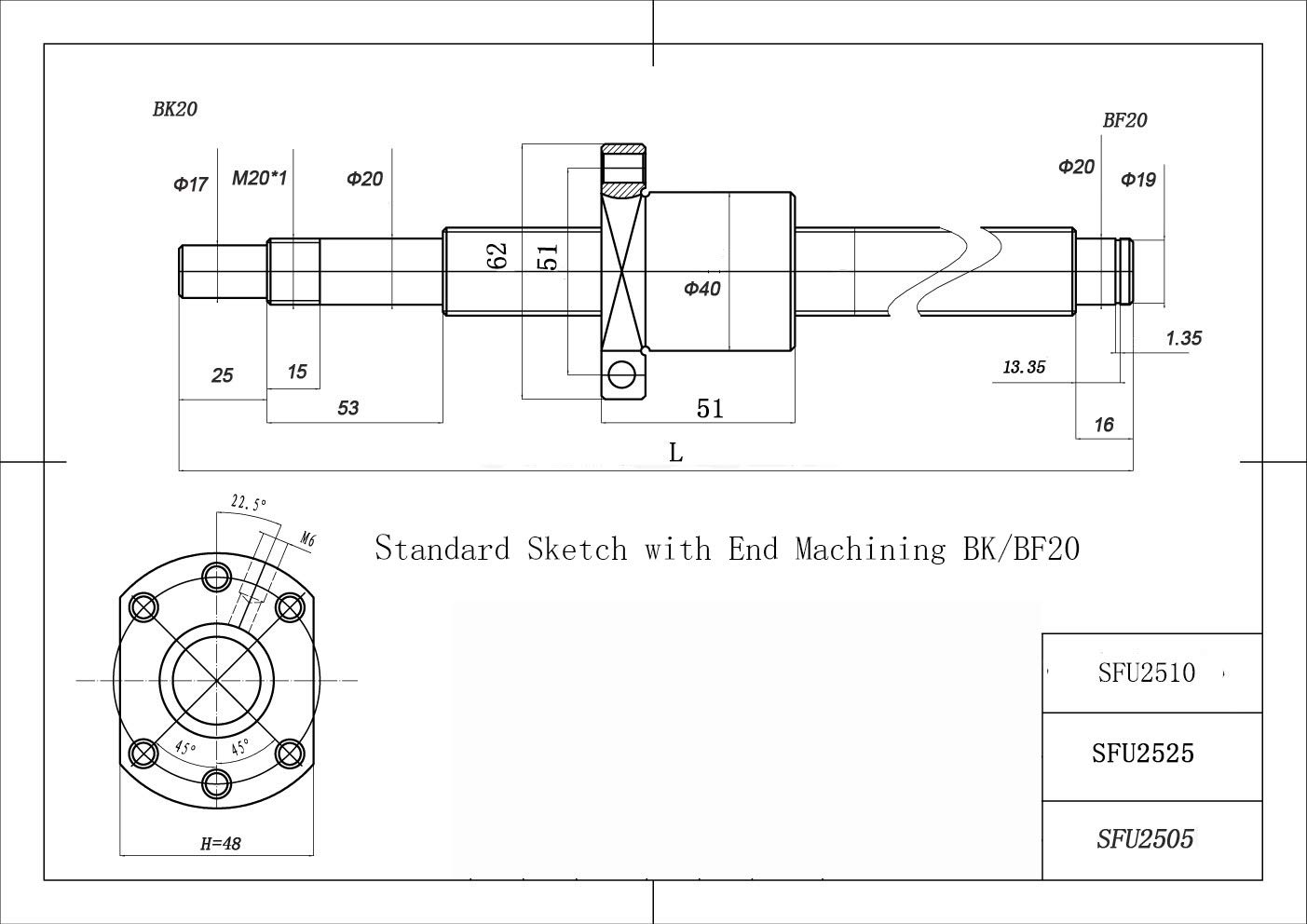 Vis à Billes CNC pièces SFU2510 RM2510 longueur 300mm Diam 25mm avec ÉCROU avec bout usiné BK/ BF20 pour Imprimante 3D, Machine CNC, etc., longueur Approx 11.81 inch/ 300mm