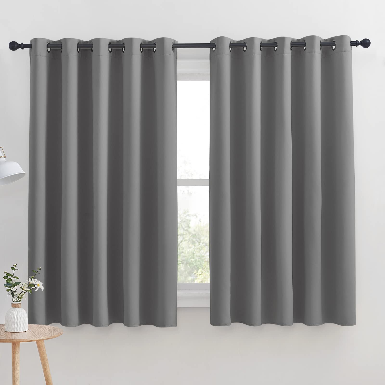 NICETOWN Silver Grey Blackout Curtain Panels for Bedroom, Thermal Insulated Grommet Top Blackout Draperies and Drapes for Basement (2 Panels, W70 x L63-inch, Silver Grey)