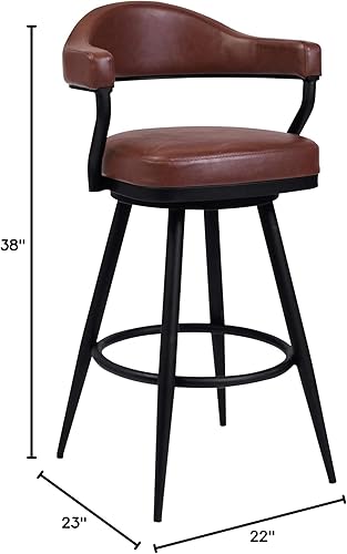 Miniatura 3 de Armen Living Justin Taburete de bar giratorio de piel sintética de 26 pulgadas con patas de metal negro