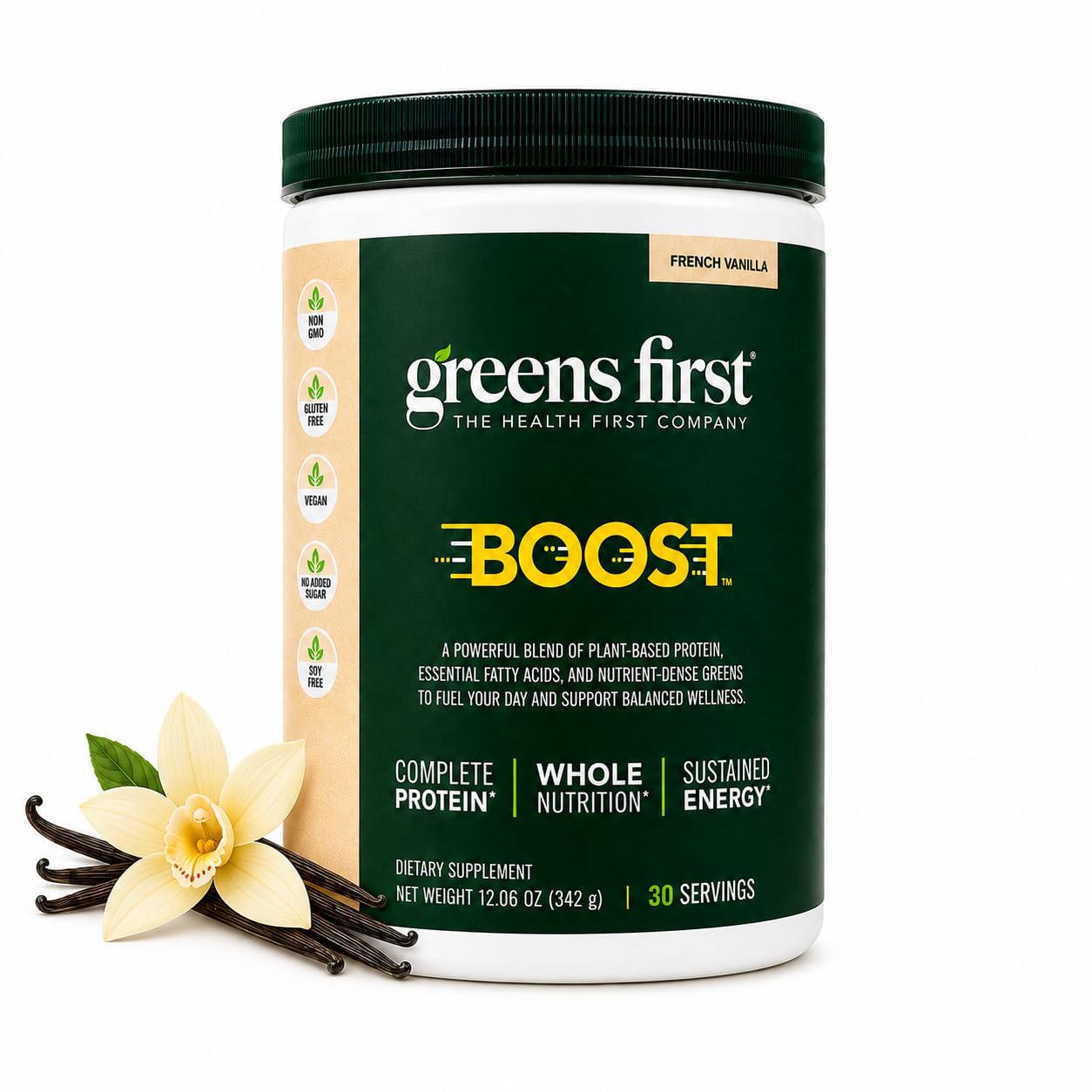 Greens First Shake de Superalimentos com Proteína de Arroz e Ervilha, Baunilha Francesa, 5 g por porção, 30 porções