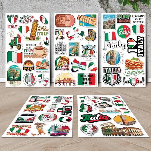 Image of Italy Travel Stickers 50 Pieces Vinyl Waterproof Decal for Laptop Water Bottle Phone Car Window Bike Motorcycle Stakeboard Scrapbook Italian Sticker Gifts