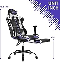 Vista 3 de Silla ergonómica para videojuegos, estilo de carreras, silla de oficina ajustable con respaldo alto, para oficina en casa, con reposapiés