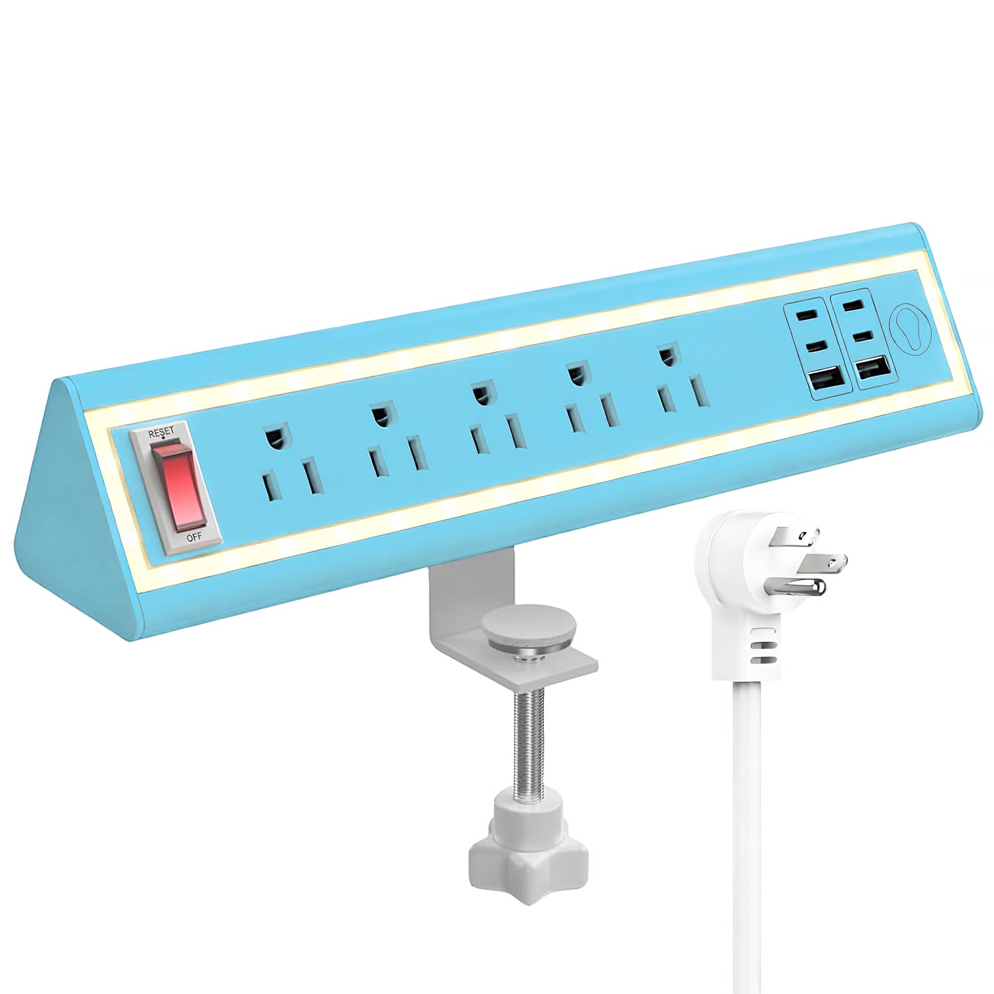 Desk Clamp Power Strip with Nightlight 40W Fast Charging 6FT Extension Cord 4x20W USB-C 2 USB Ports 5