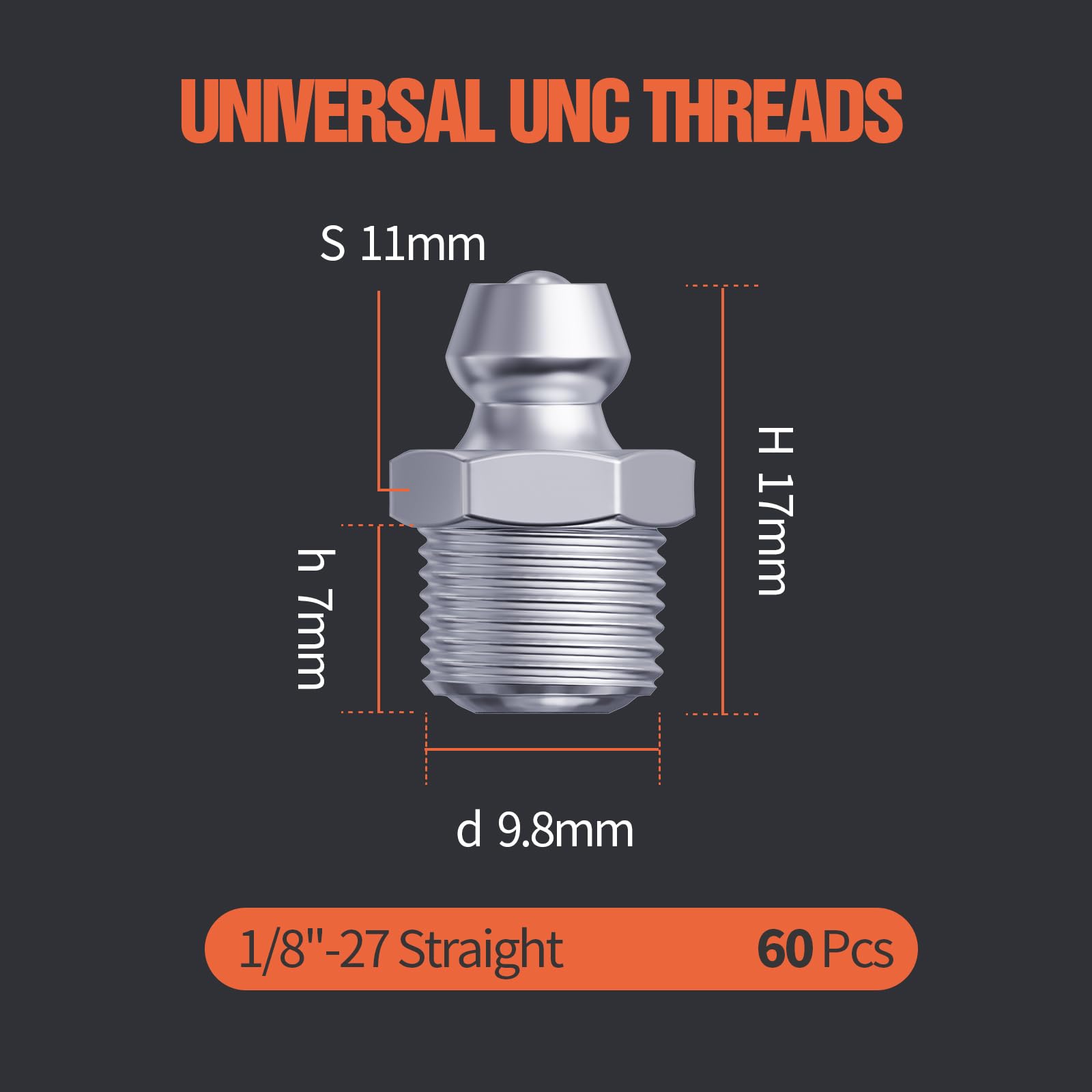 TRILINK 1/8"-27 Grease Fittings, SAE Grease Nipples with Straight, Zerk Grease Fittings Kit with Wrench for Quick Installation – Ideal for Automotive, Agricultural & Industrial Machinery (60pcs) - 3