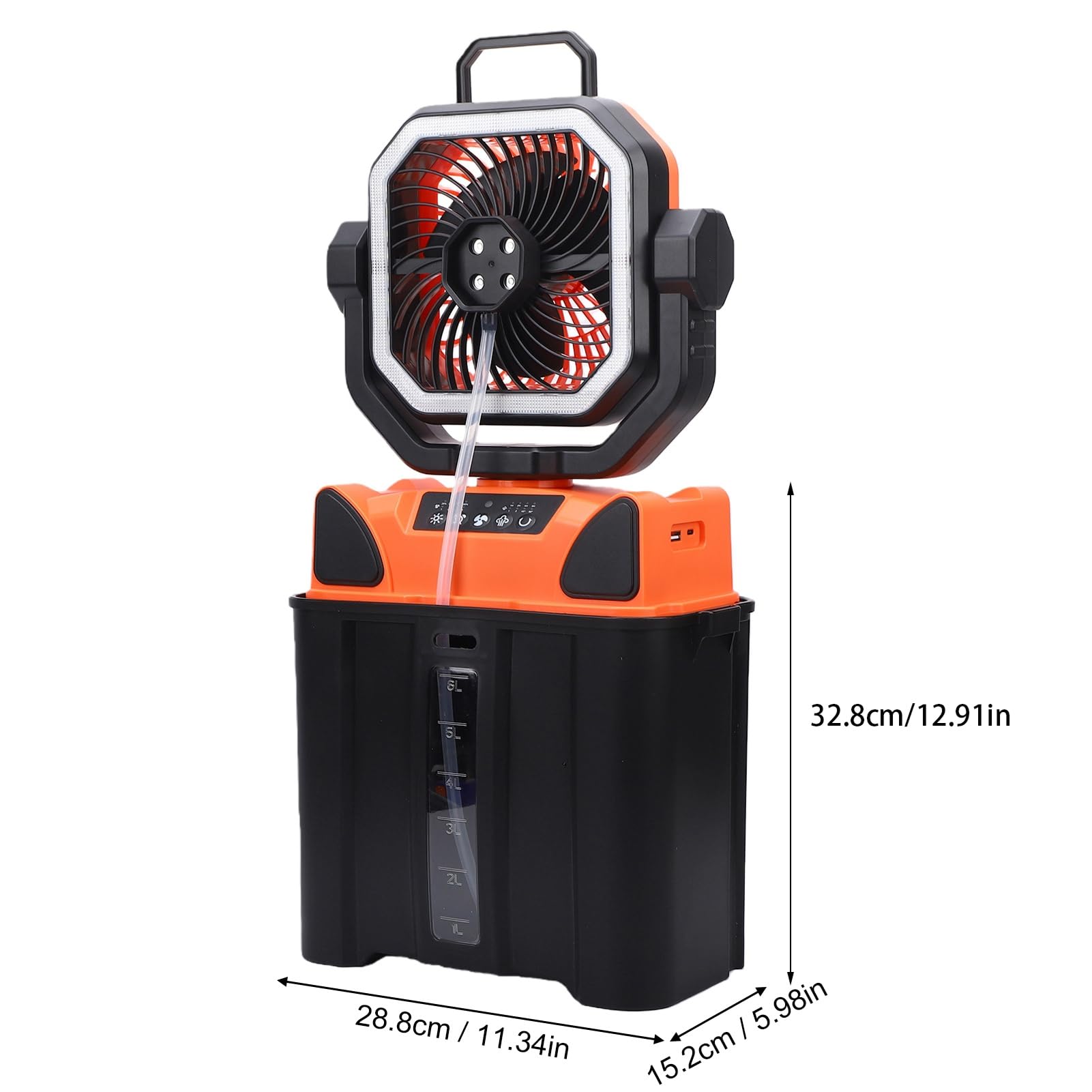Ventilateur Brumisateur de Camping Rechargeable avec Seau de 6 L, Ventilateur de Tente Portable alimenté par Batterie de 20 000 MAh avec Lumière LED, Télécommande et Port de Chargement de