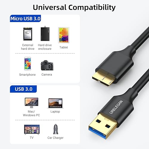 Miniatura 7 de Cable USB 3.0 a Micro B de 6 pies, cable USB tipo A a micro B macho con conector chapado en oro compatible con disco duro, Samsung Galaxy S5, Note