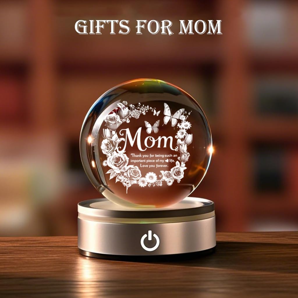 Mom 3D Crystal Ball Gifts for Mum Birthday Gift from Son, Daughter - Fun Christmas, Mothers Day, Retirement Gift Dutterfly Decorations for Mom 80MM