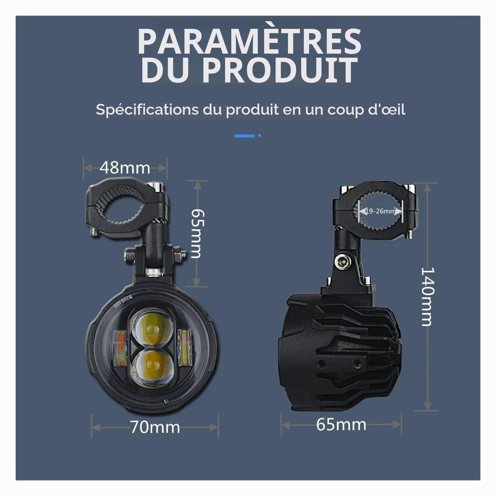 Phare Moto Paire Phares Antibrouillard pour Moto 100 W Feux Brouillard Auxiliaires À LED Phares Avant Bicolores Phares