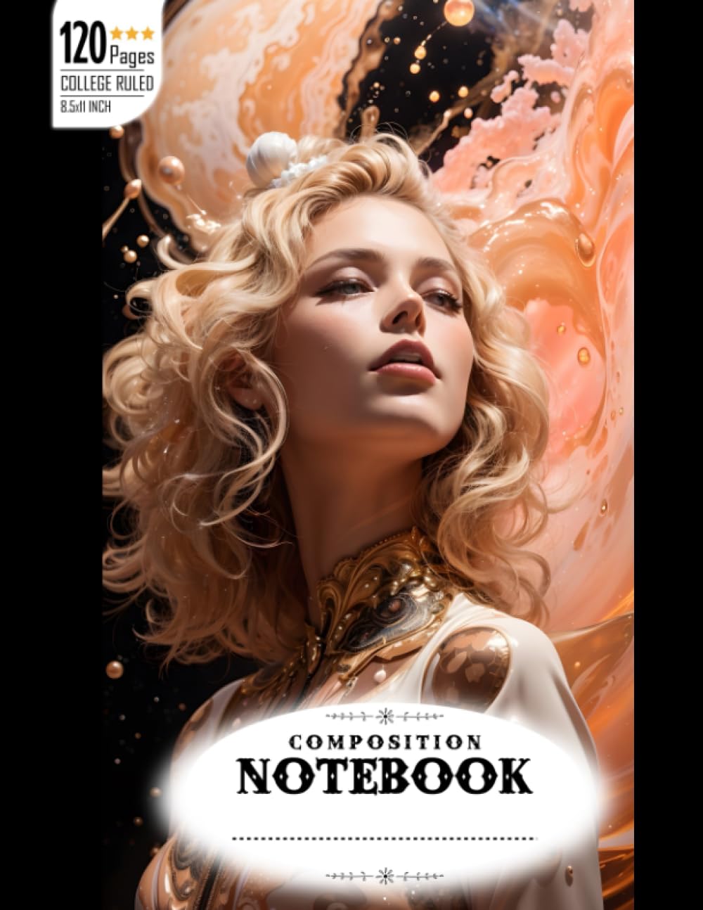 Composition Notebook College Ruled: Sticks out Tongue Belinda with Blonde Brown Hair, Dappled Sunlight, Luminescent Glowing Peach Cream Pink, Liquid ... Tribal, Size 8.5x11 Inches, 120 Pages