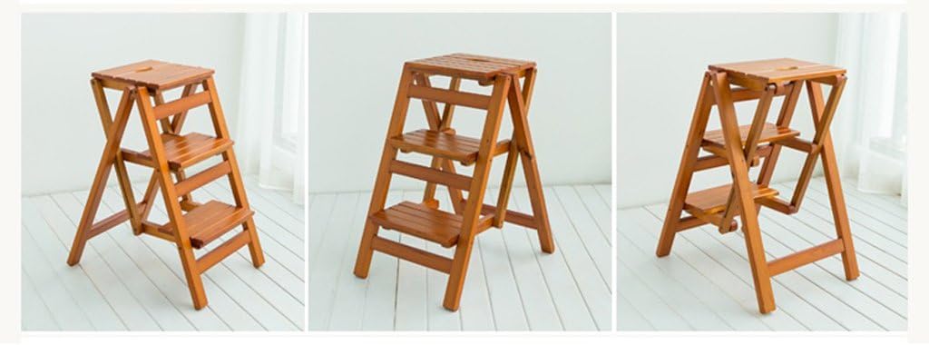 LUNEZY 3 Step Ladder-Free Installation, Multi-Function Household Folding Ladder, Solid Wood bar Stool, Indoor Thickened Ladder Rack, Flower Rack (Color : A, Size : 66 * 55 * 42cm)