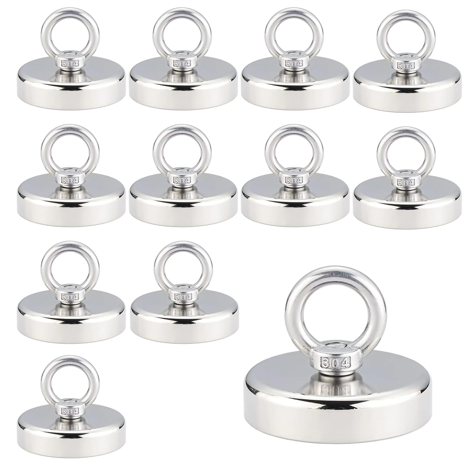 12 pièces Aimant Puissant 32mm Aimant de Peche Avec Anneaux Néodyme Gros Robuste Crochets Magnétiques pour Maison Cuisine Bureau Garage Atelier Camionnette