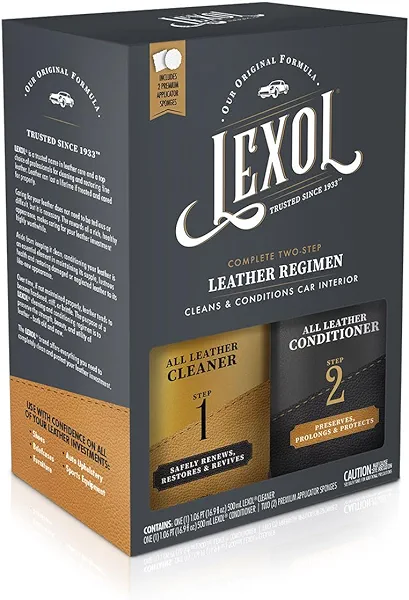 Leather Conditioner and Cleaner Kit by Lexol, Use on Furniture, Car Interiors, Shoes, Handbags, Includes 2 Application Sponges, Two-Step System, 16 oz Each