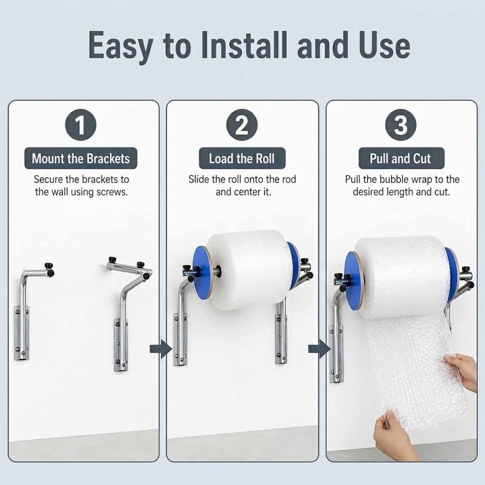 Distributeur Mural De Film À Bulles, Support De Rouleau De 40 Cm (15,7 Pouces) Avec Fixation Stable Et Sans Vibrations, En Acier Épais, Fermeture Flexible, Idéal Pour Lemballage, Le Déménagement,