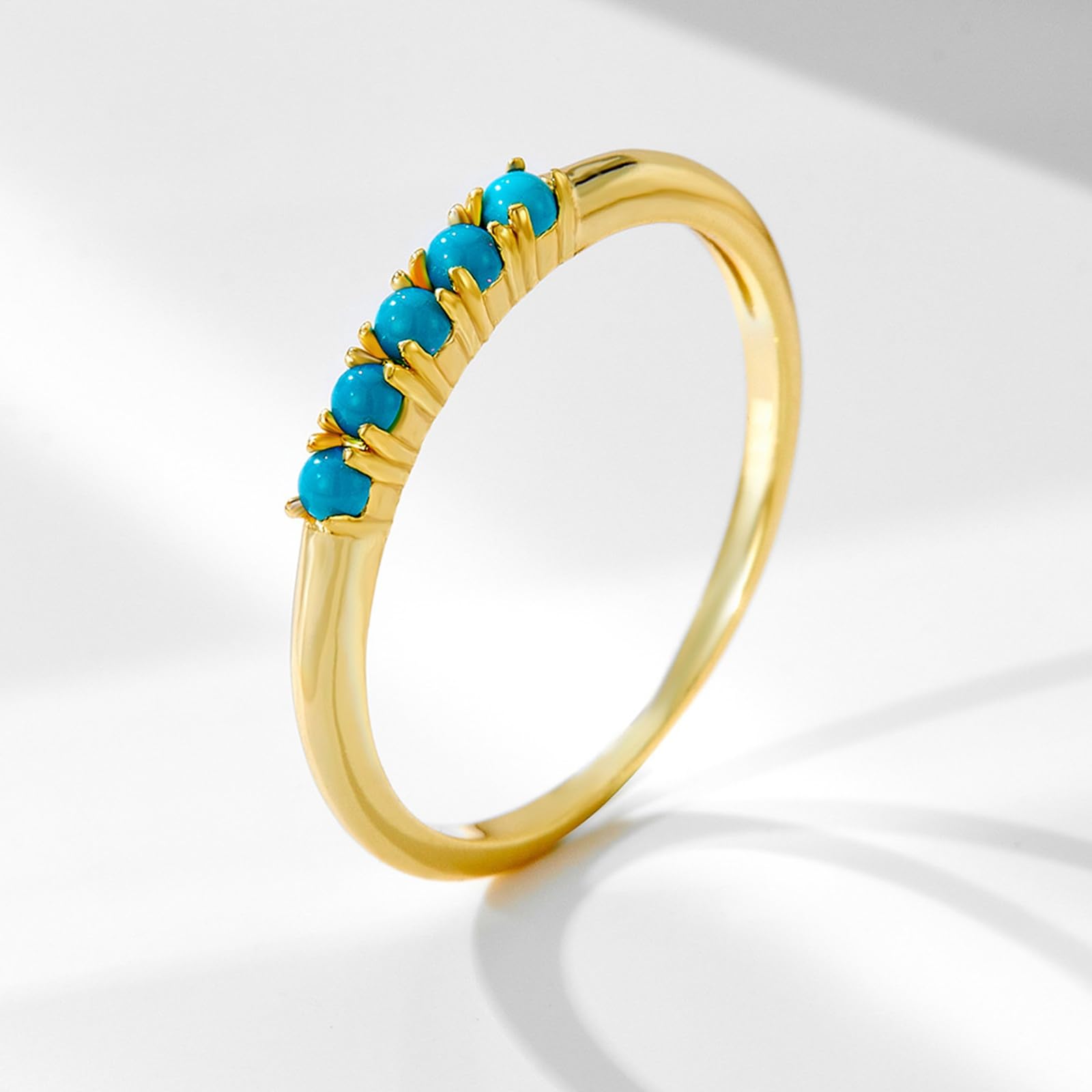 Anillos de boda de color turquesa para ella con turquesa, anillos de compromiso de 14 quilates para mujer, talla H 1/2-V 1/2
