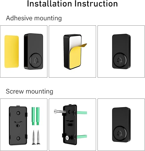 Miniatura 8 de SECRUI Timbre de puerta, timbre inalámbrico de 2 receptores con alcance de 1000 pies, volumen ajustable, diseño impermeable, instalación sin