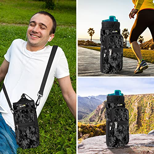 Image of RICHEN Neoprene Water Bottle Carrier Bag with Adjustable Shoulder Strap,Insulated Water Bottle Cover for Stainless Steel /Glass /Plastic Bottles