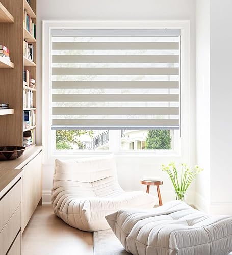 Miniatura 2 de Persianas enrollables Zebra para ventanas, 29 x 72 pulgadas, cortinas enrollables de cebra beige arena, filtran la luz, 50% opacas, para sala de