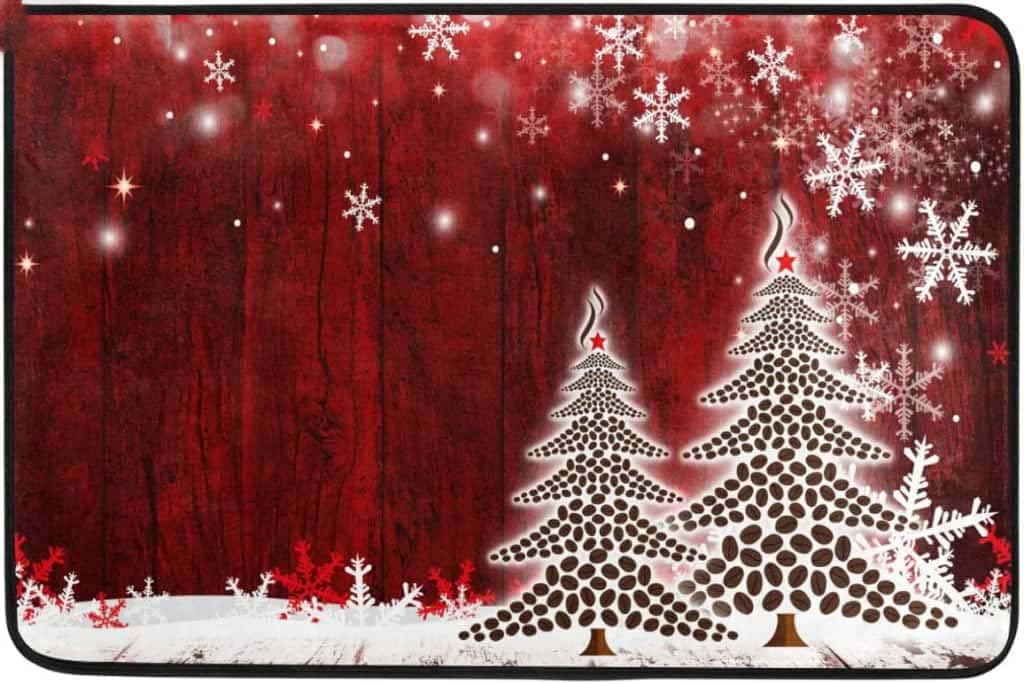 Paillasson extérieur sapin de Noël blanc hiver en caoutchouc robuste