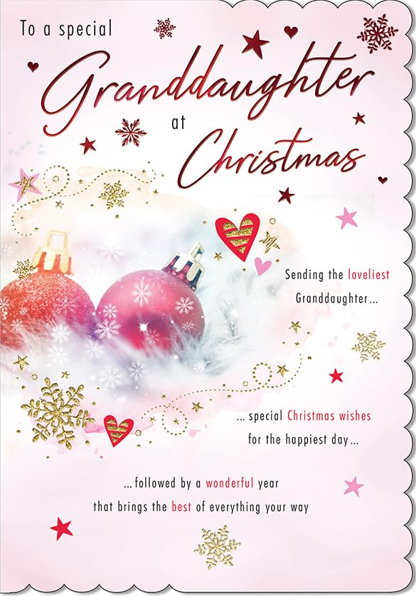 Piccadilly Greetings Christmas Card Classic To a Special Granddaughter Baubles - 9 x 6 inches