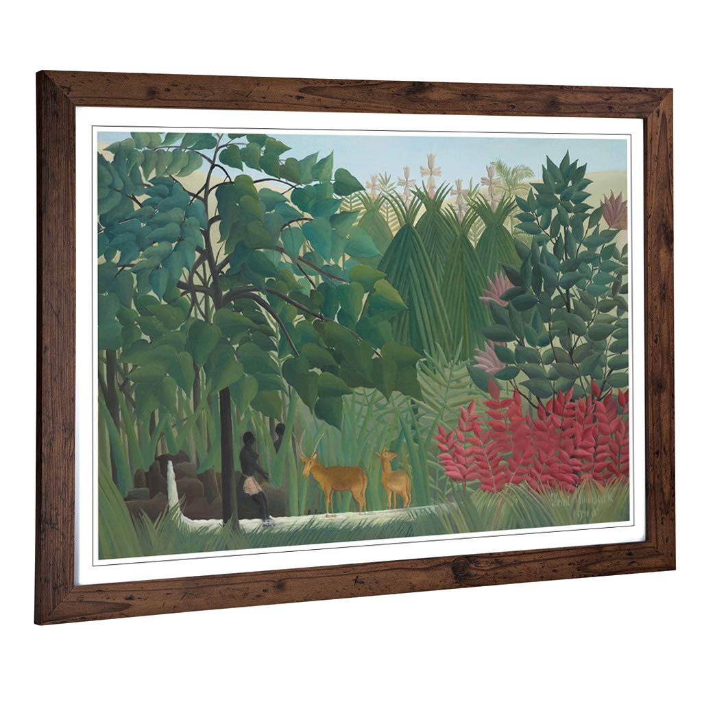 Big Box Art Framed Print of Henri Rousseau Two Deer Design | Wall Art Picture | Home Decor for Kitchen, Living, Dining Room, Bedroom, Hallway, Office, Walnut, A2 / 24.5x18 Inch / 62x45cm