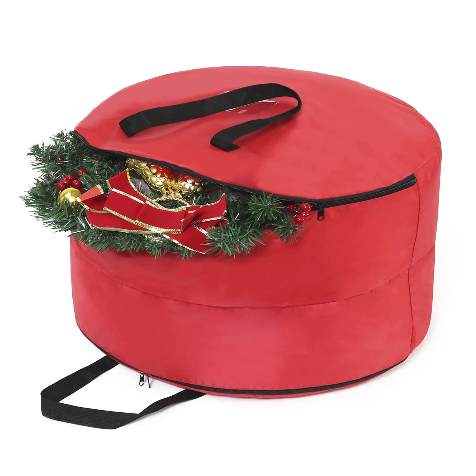 Vencer 24" Christmas 2 Layers Heavy Duty 600D Oxford Red Wreath Storage Bag,Extra Storage in Central Part,VHO-010