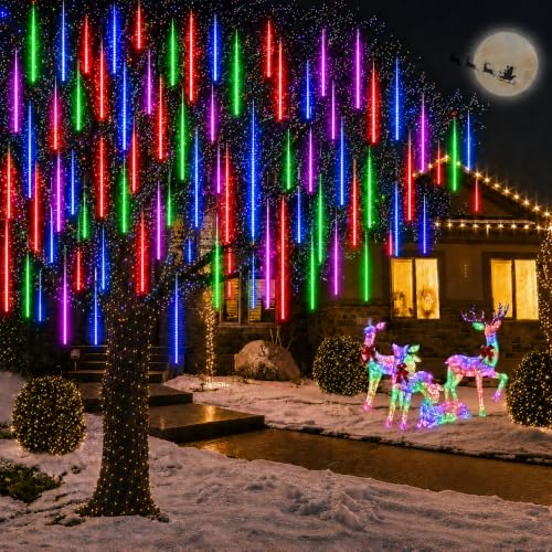 Image of Gesto 8 Stick Meteor Shower LED Lights 45cm, 192 LEDs Icicle Falling Rain Drop Tube Lights for Diwali, Christmas, New Year, Home & Outdoor Decoration, Balcony, Tree, Party Decor - Multicolor