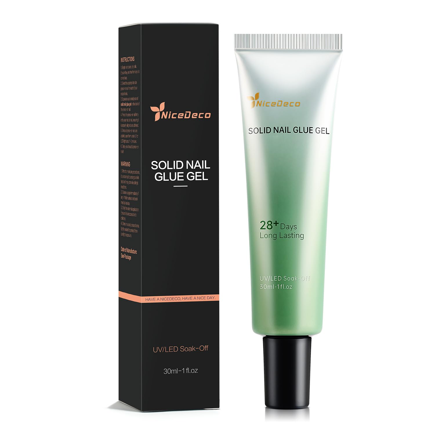 Nicedeco 3 in 1 Colla Solida per Unghie UV 30ml - Gel a Pressione e Punte Morbide - Super Colla per Unghie Artificiali