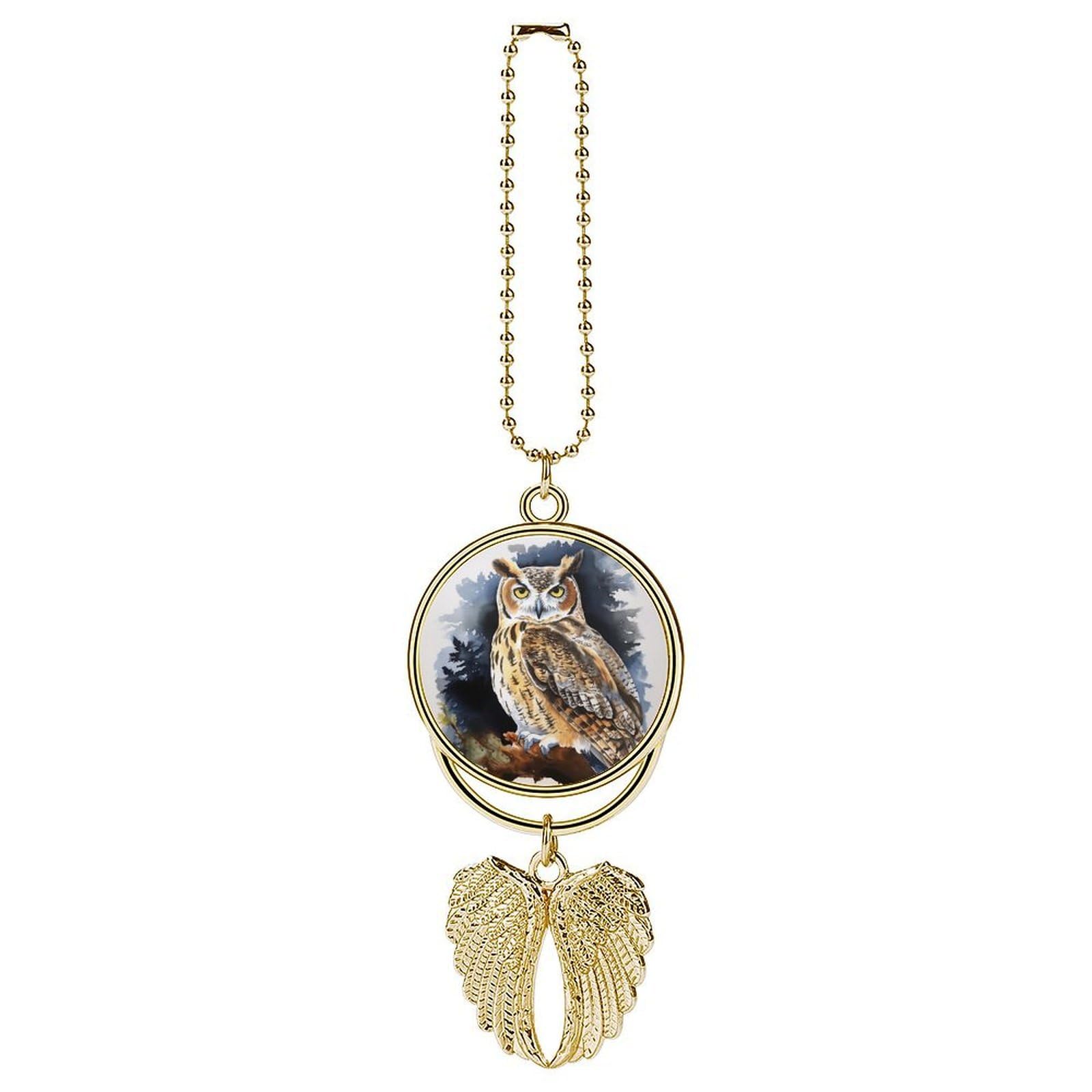 Owl Car Hanging Ornament, Car Charms for Rear View Mirror for Women Men, Boho Handmade Angel Wings Pendant Auto Ornament, Rearview Mirror Hanging Accessories-Golden