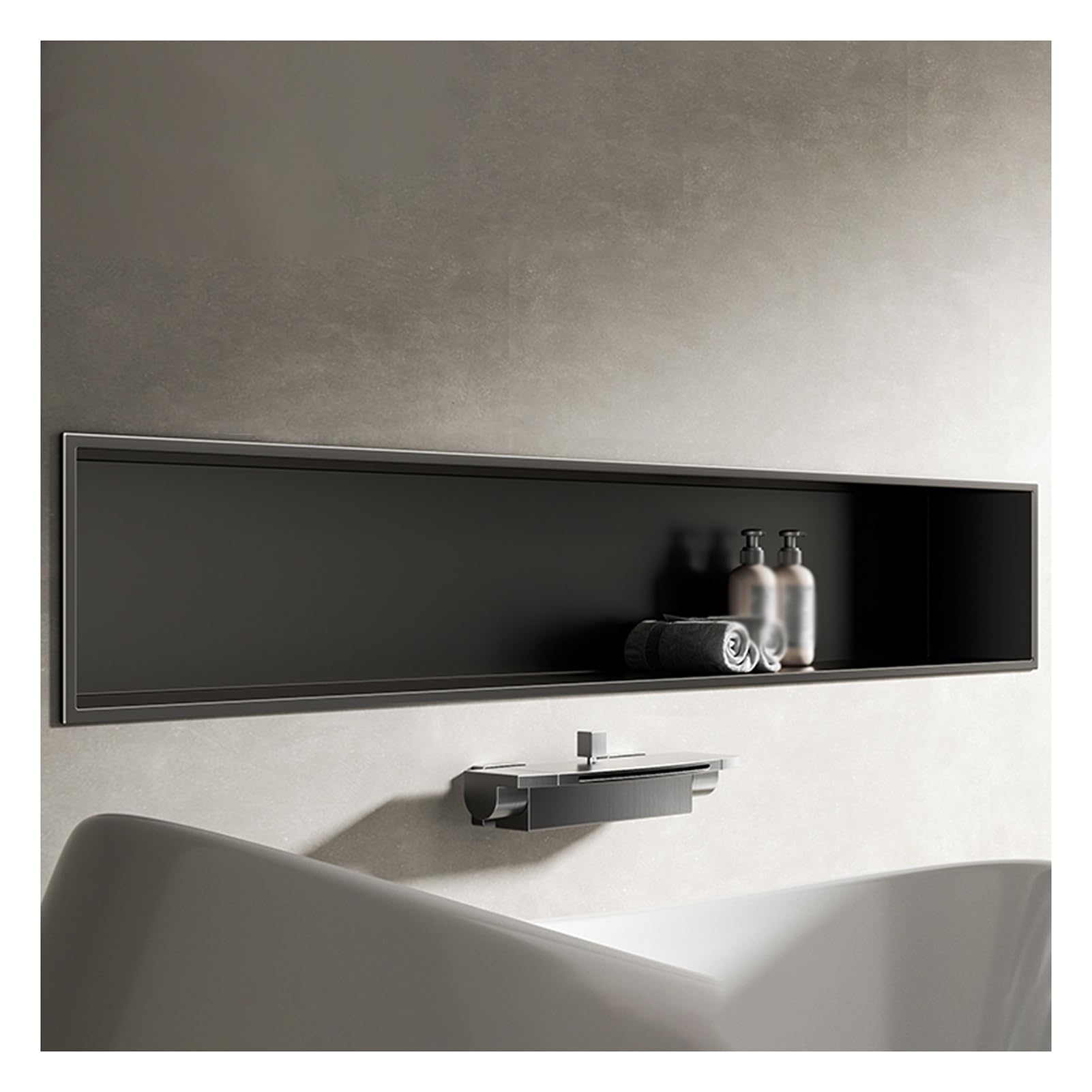 AYCDL Stainless Steel Shower Wall with LED Light Waterproof Rectangular Bathroom nizer Grey 320x320x125mm - Perfect for Modern Spaces,Nero-1200x280x125mm
