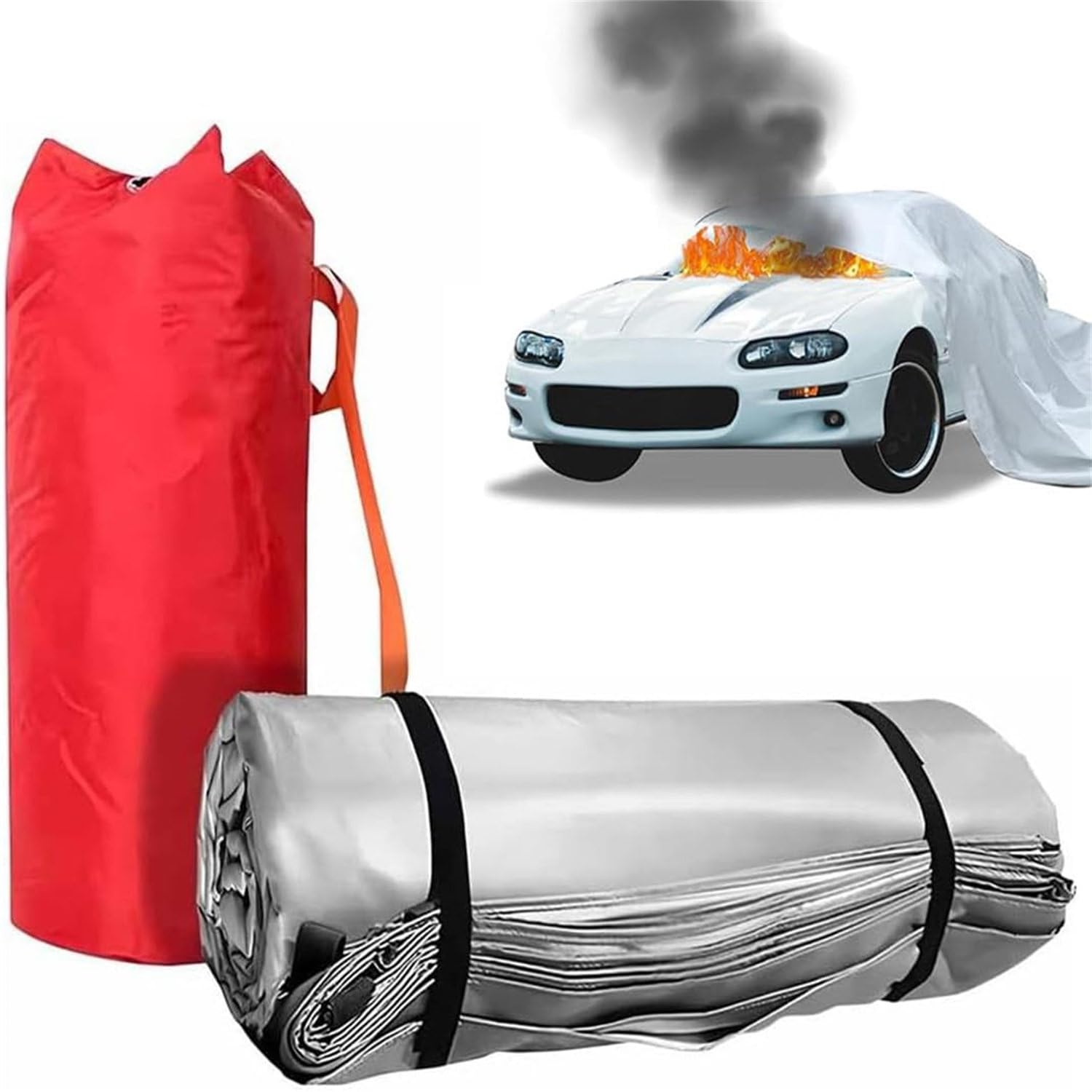 LQQYJSM Emergency Fire Blanket for Car, Fiberglass Fire Suppression Blankets, 1100°C Reusable Emergency Fire Suppression Blanket, Survival Safe Blankets for EV Battery & Engine Fires 6×9m/19.7x29.5ft