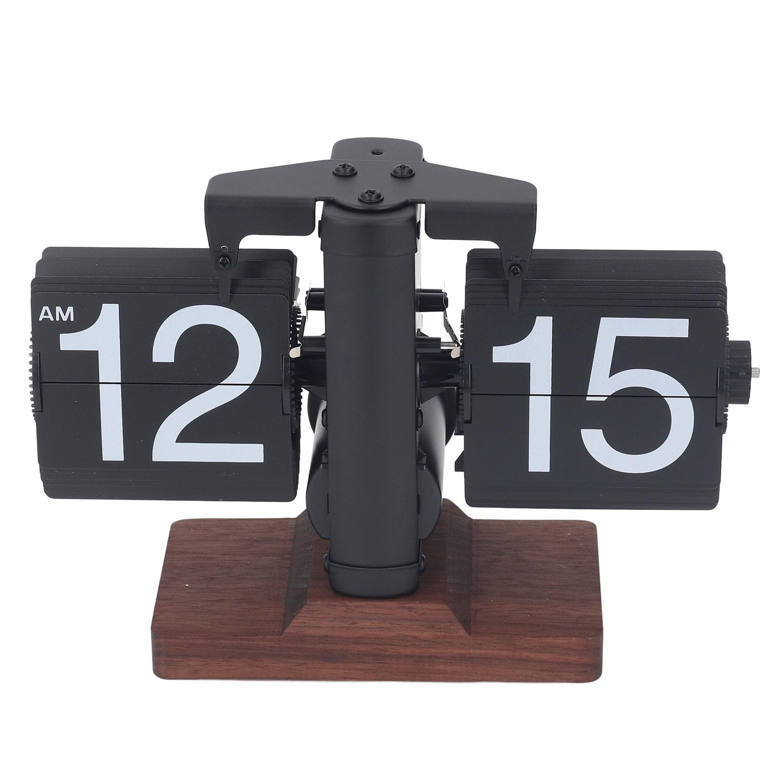 SIXRUN Reloj Abatible de una Cara de Primera Calidad con Base de Madera de Nogal, Reloj Retro Automático de de Página para Decoración de Oficina y Hogar (Marco Negro Páginas Letras Blancas)