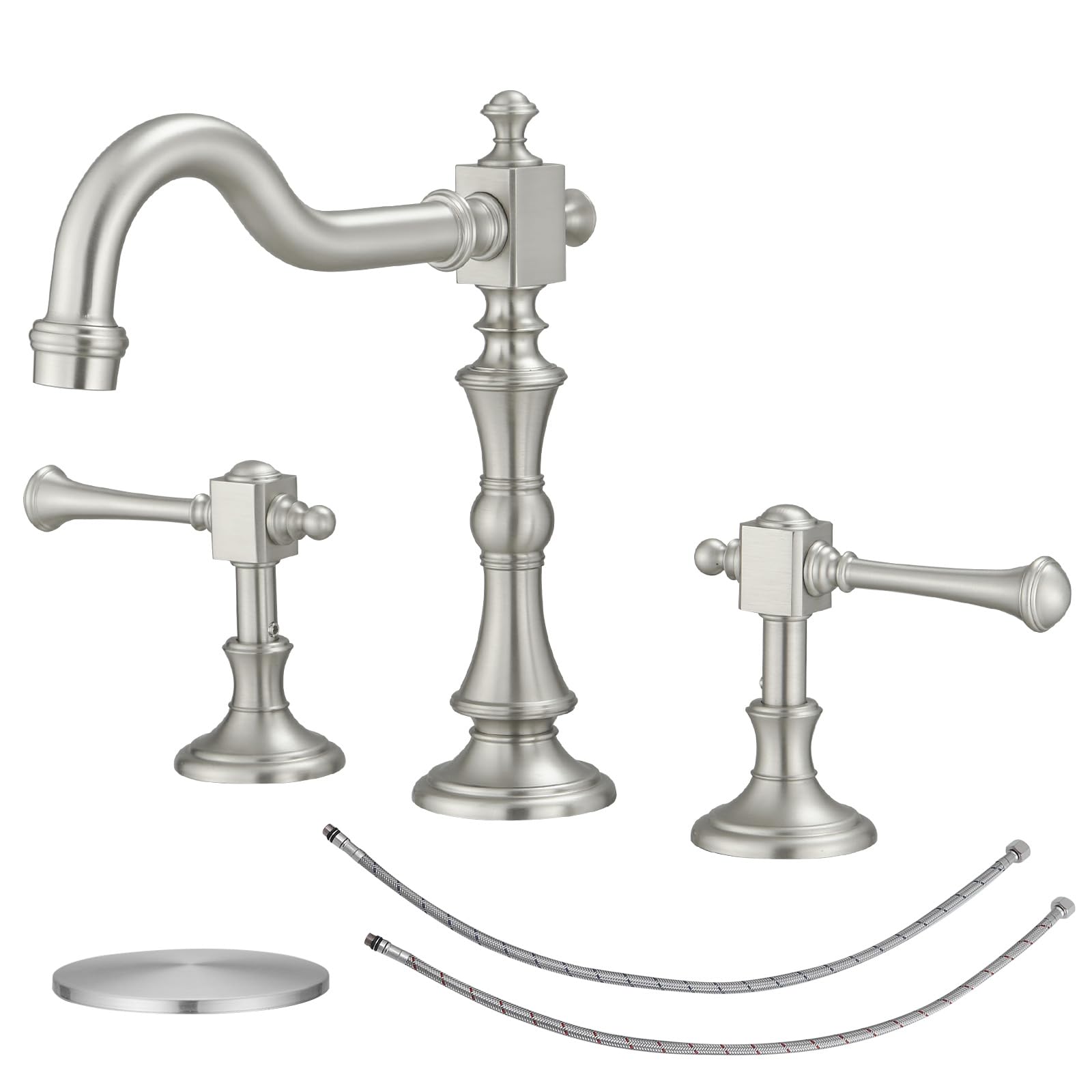Snapklik.com : BWE Brushed Nickel Widespread Bathroom Faucet Classic ...