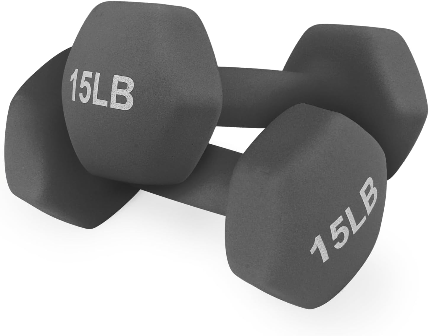 MADOG Dumbbell Set, Anti-Slip Neoprene Coated Hexagon Hand Weights for Home Gym Equipment Workouts Strength Training Gray 15 Pound - Pair