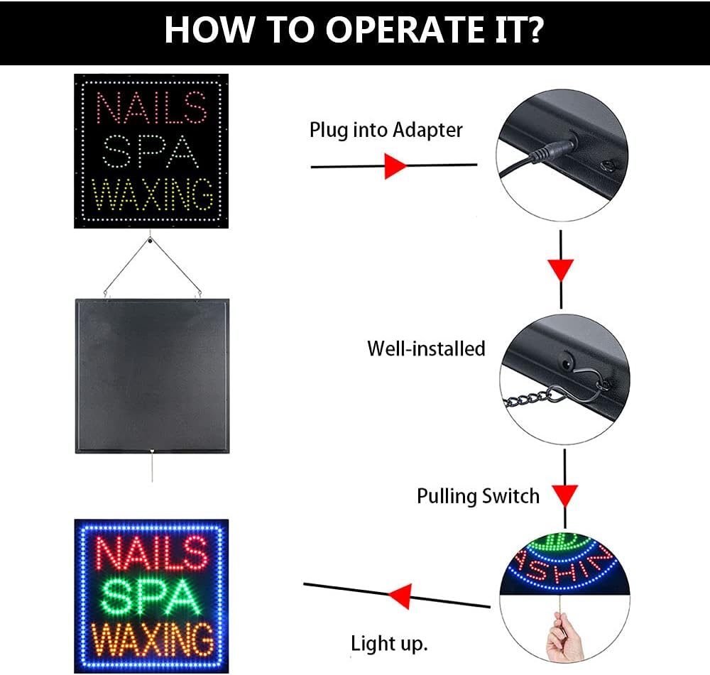 LED Nails Spa Facial Waxing Sign for Business, Super Bright LED Open Sign for Nail Salon Electric Advertising Display Signboard for Beauty Salon Spa Business Shop Store Decor. (Nails Spa Waxing)