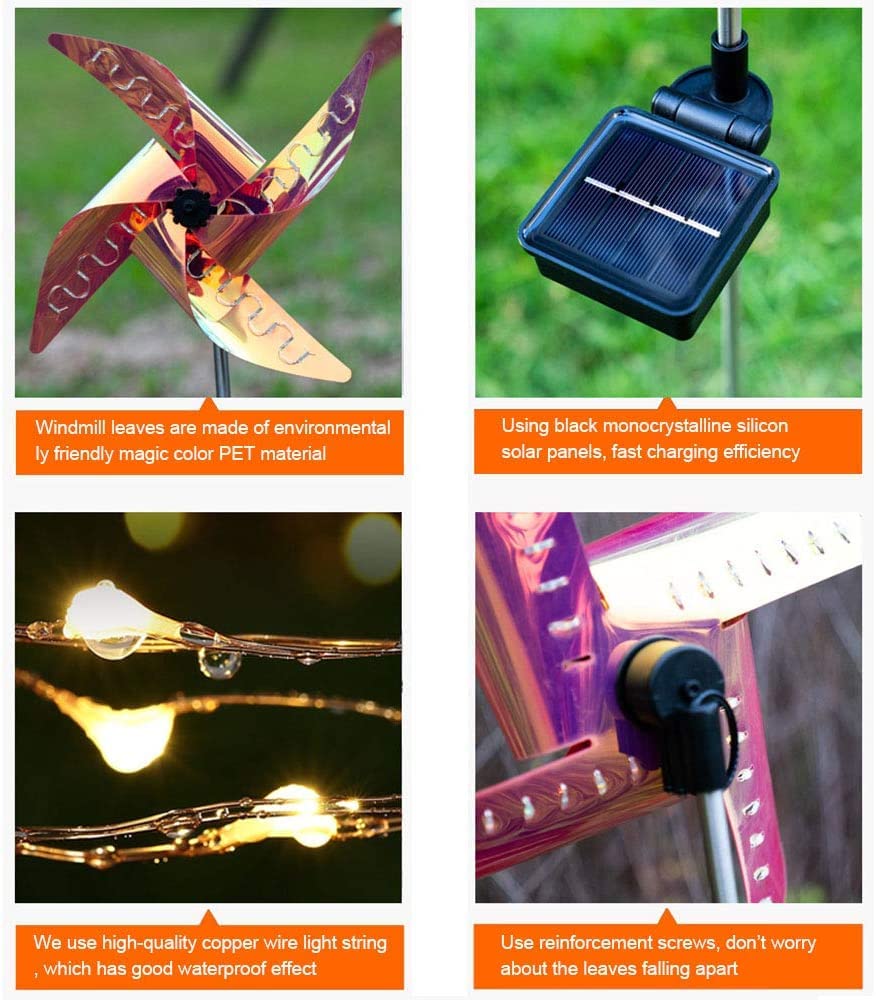 2 pièces arc-en-ciel Lampes solaires au sol Moulin à vent de décoration jardin Exterieur ornements de jardin en plein air pour Lawway Patio Yard Pathway Marche/Arrêt automatique SP-025