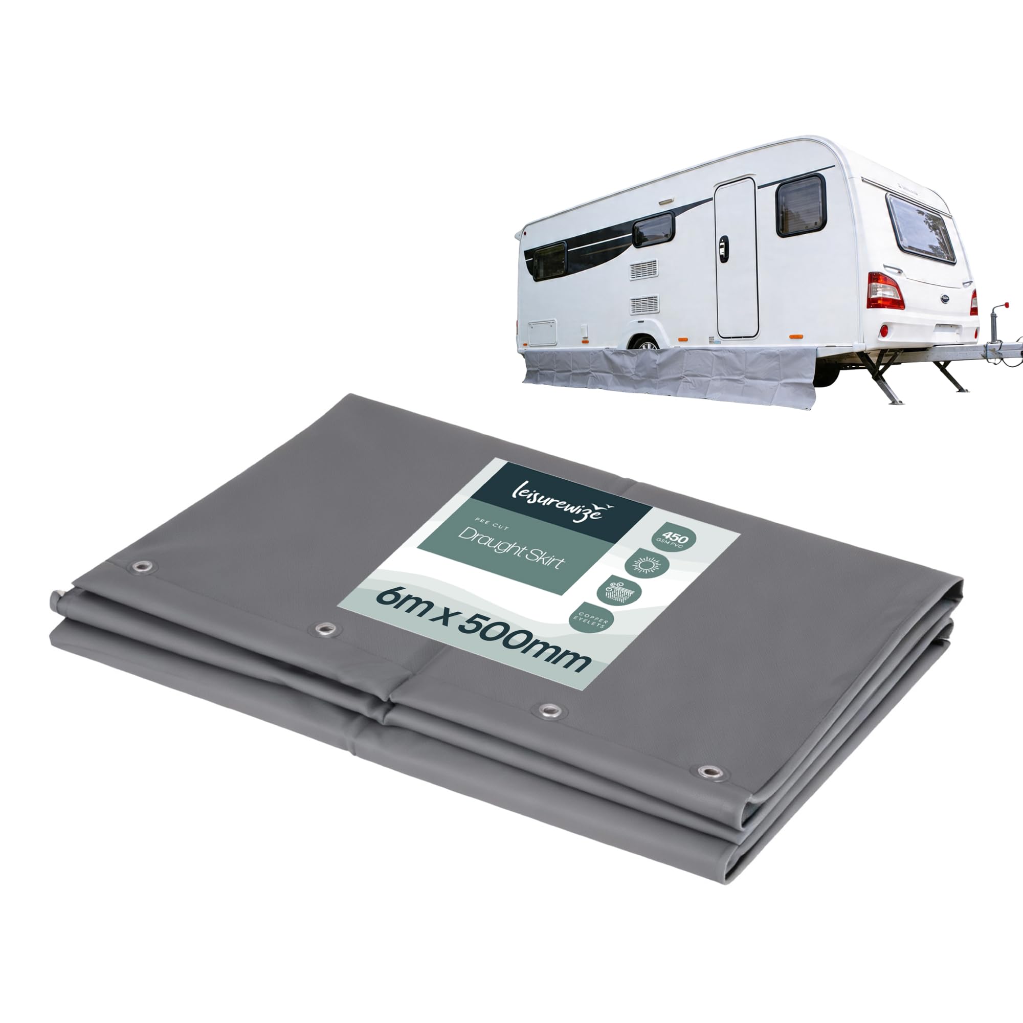 Leisurewize - Luxury Caravan Draught Skirt 6m x 500mm – UV-Resistant PVC Weatherproof Awning Skirt with Reinforced Edging, Motorhome & Touring Caravan Wind and Draught Protection - 1