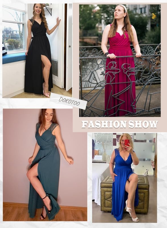 Dokotoo Womens 2026 Formal Dresses Wrap V-Neck Ruched Sexy Bridesmaid Wedding Guest Maxi Dresses - Image 6