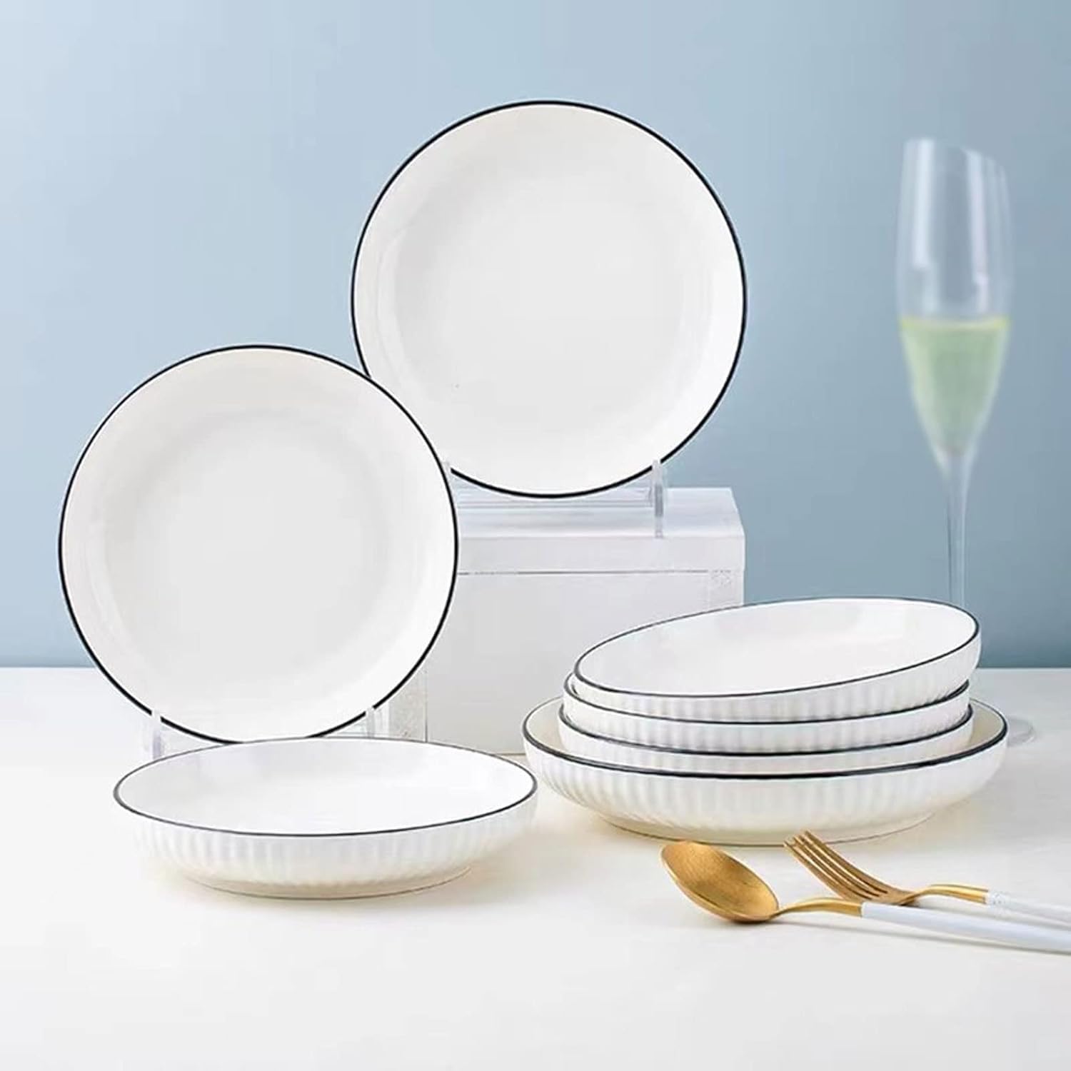 Platos de cerámica, Platos Llanos, Plato de Comedor Plato de Cena de cerámica Plato Redondo de Color sólido Bandeja de Servicio con Relieve Antideslizante Vajilla de Cocina de Alta Temperatura
