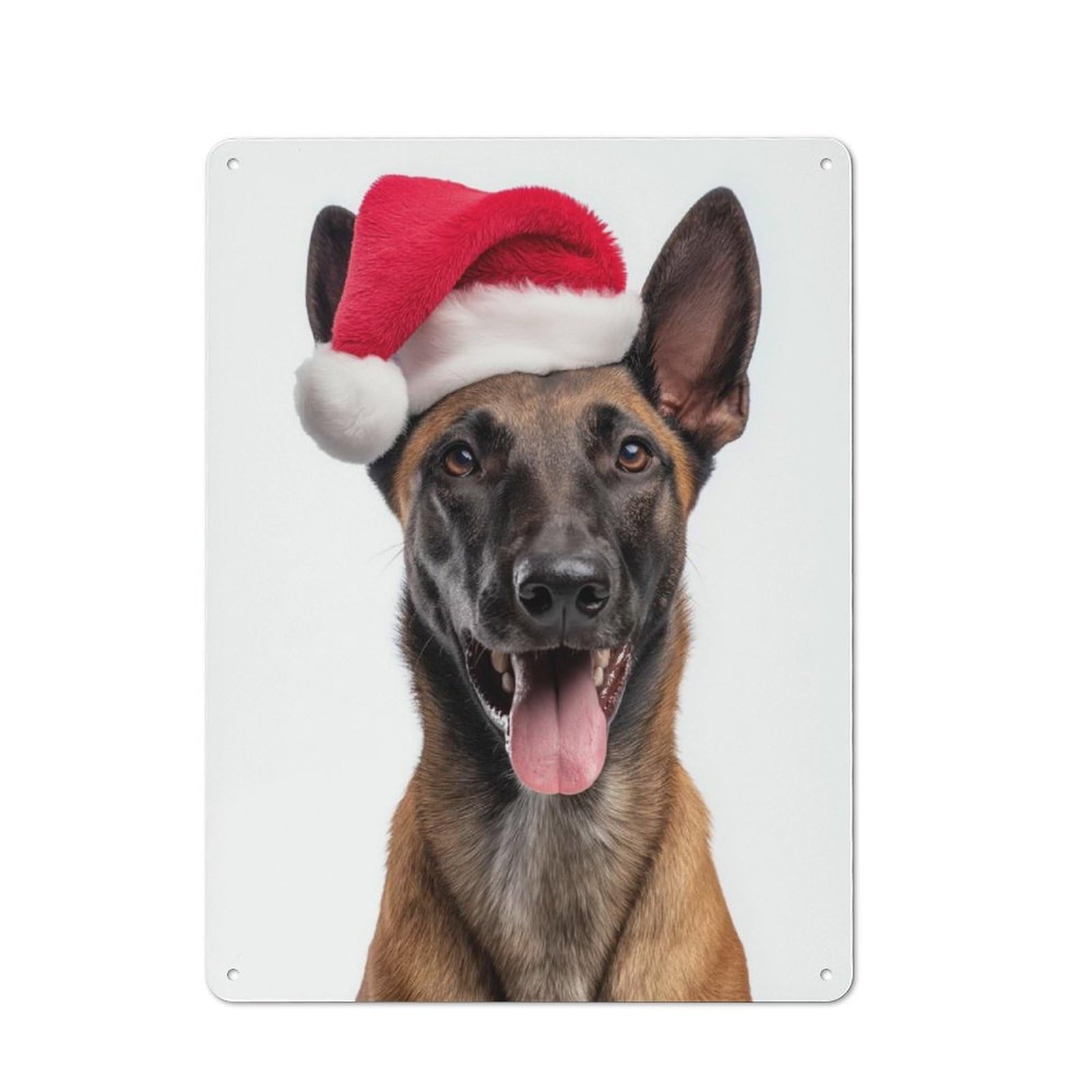 Junmoney Belgian Malinois Dog With Santa Hat Portrait Tin Wall Plaque 40X30cm With For Living Room Or Hallway, A Decorative Christmas Gift For Hallway Decor Fans