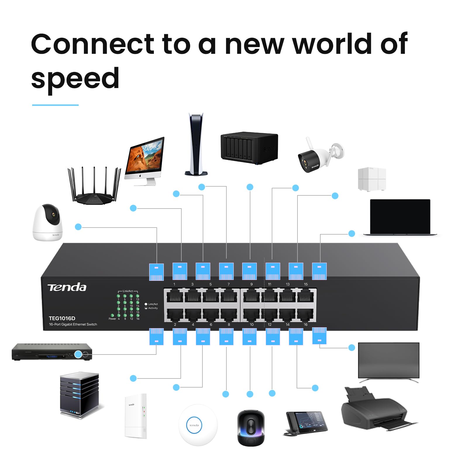 Switch tenda gigabit 16 portas - teg1016d | Amazon.com.br