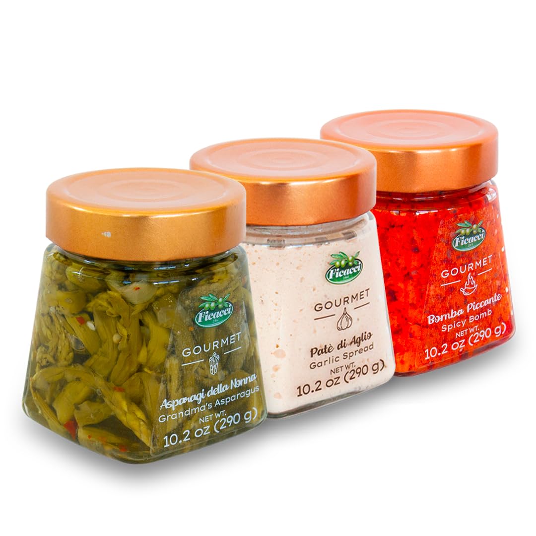 Ficacci - Selezione Antipasti Gourmet - Tricolore (Asparagi, Bomba Piccante, Patè Di Aglio) 3X290g (870g)