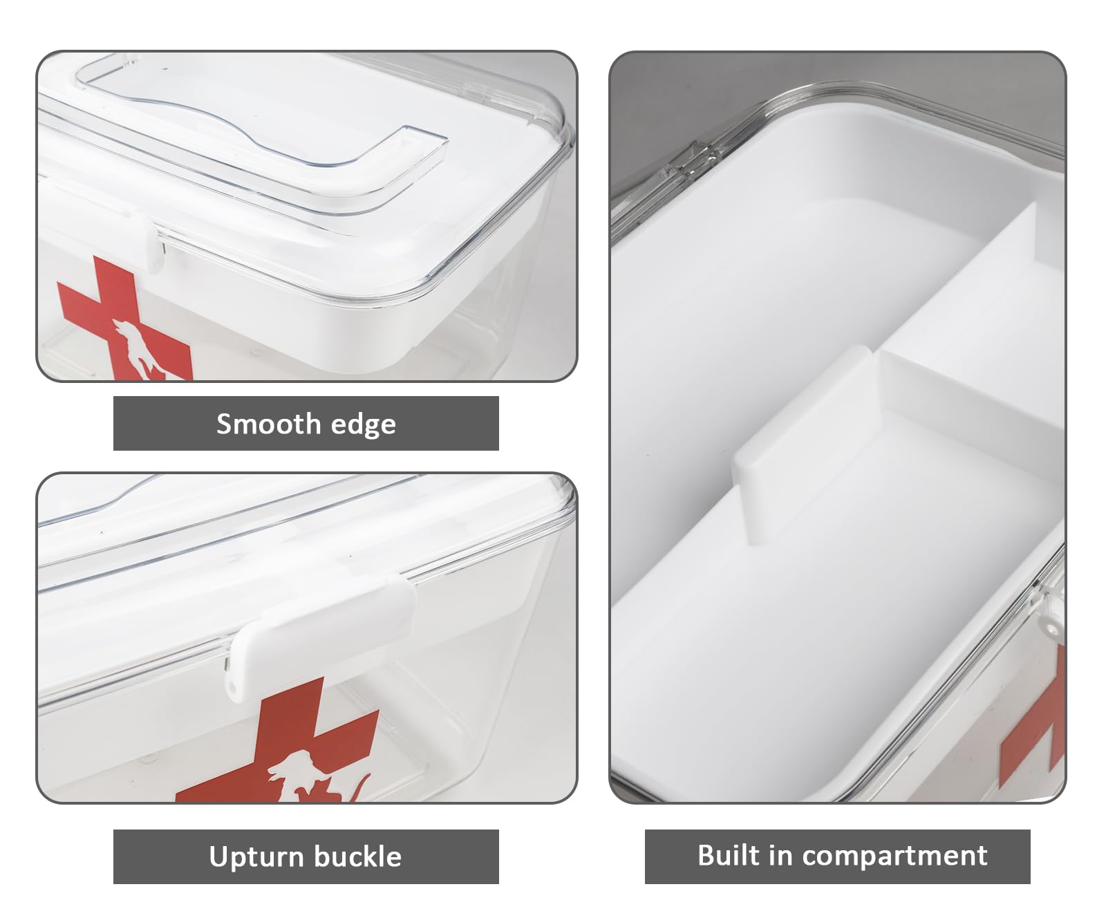 Erste Hilfe Box Hund Katze – 2-lagige Haustier Medikamentenbox mit Griff – Transparente Aufbewahrungsbox für Haustierapotheke & Reiseapotheke – Kunststoff Organizer für Hund & Katze