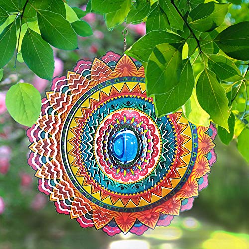 Fonmy Wind Spinner 3D Stainless Steel Christmas Decoration Room Decor Indoor/Outdoor Garden Decoration Hanging Ornaments Kinetic Yard Art Decorations 12 Inches Multi Red Mandala Wind Spinners #TOP2