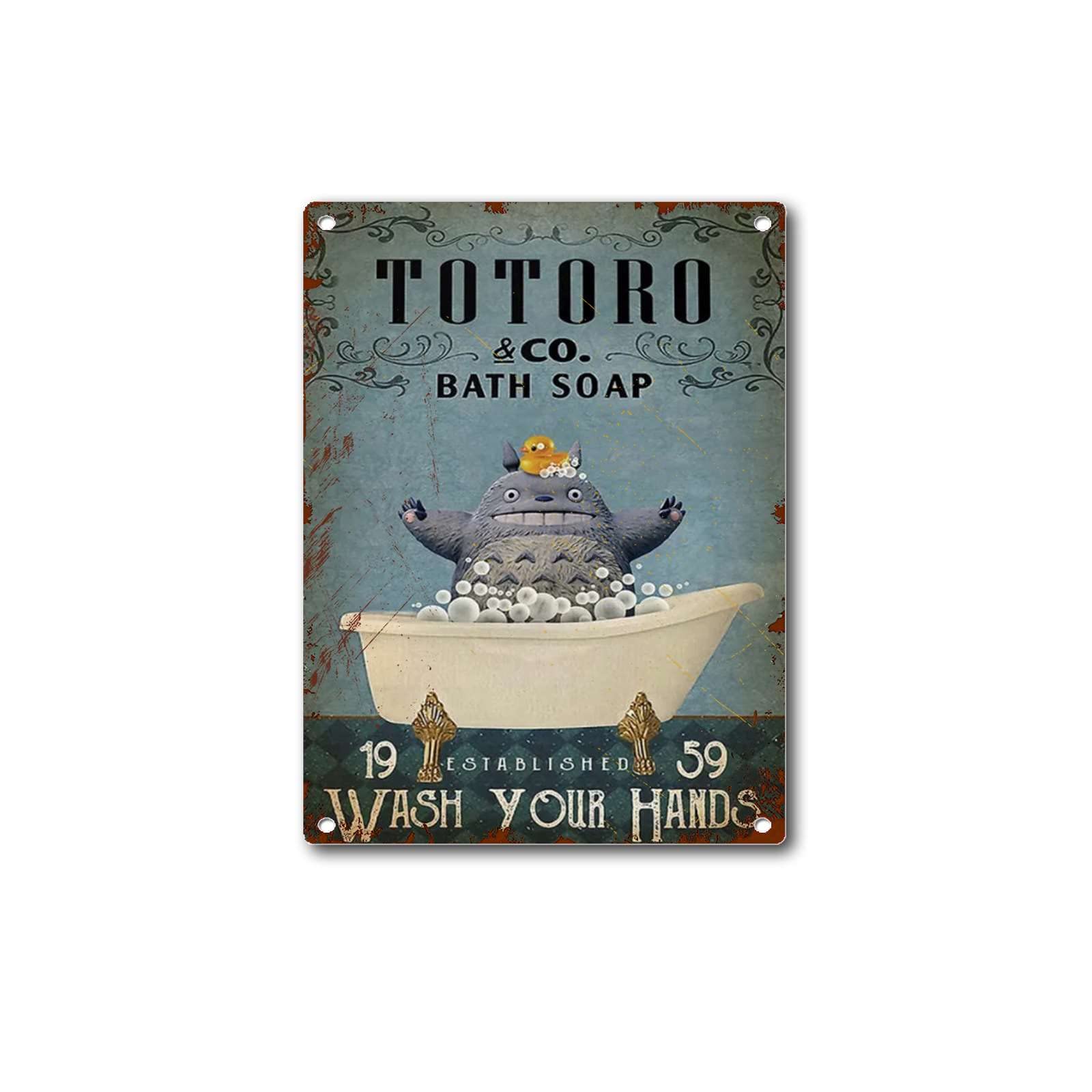 viemso Tin Sign Totoro Bathroom Totoro Bath soap Toilet Decoration was Established in 1959 Fun Home Decor Bistro Cartel de Chapa Decoración de pared 12x16inch