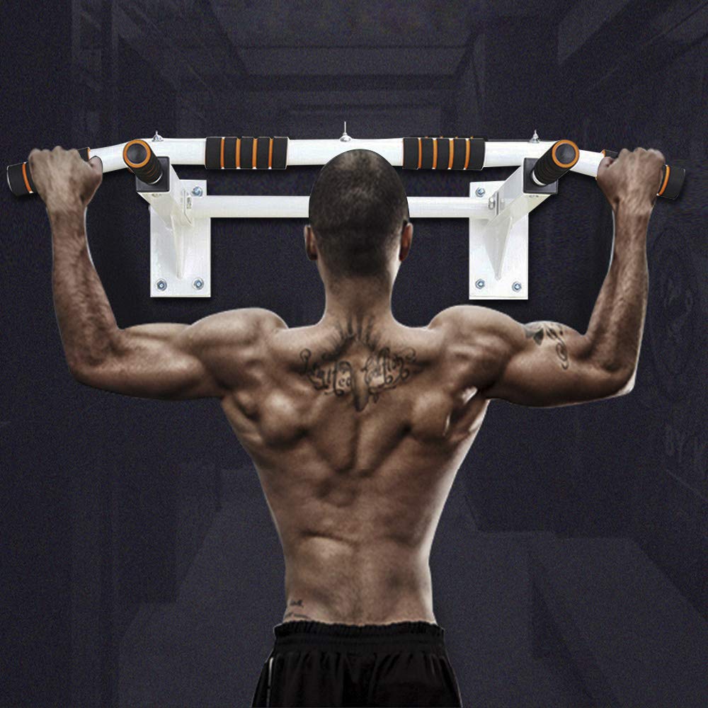 unhg Wall Mounted Pull Up Bar Chin Up bar Multifunctional Dip Station for Indoor Home Gym Workout, Power Tower Set Training Equipment Fitness Dip Stand Supports to 440 Lbs…