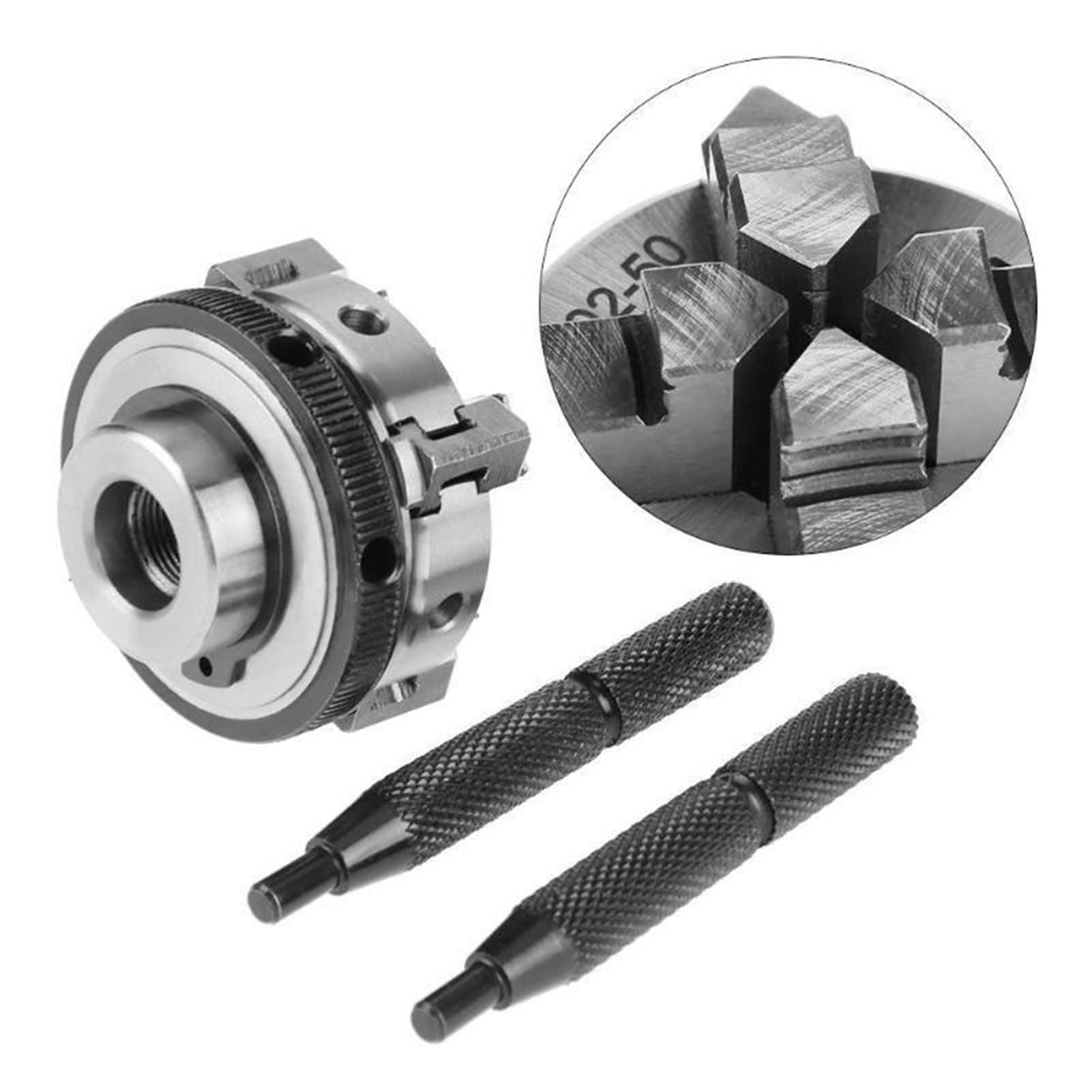 Mandril De Torno De Madera De 3/4 Mandíbulas, 50 Mm 63 Mm Manual Autocentrado DIY Accesorios De Metal Piezas De Orificio Pasante Grandes Portabrocas De Torno(K01-50)