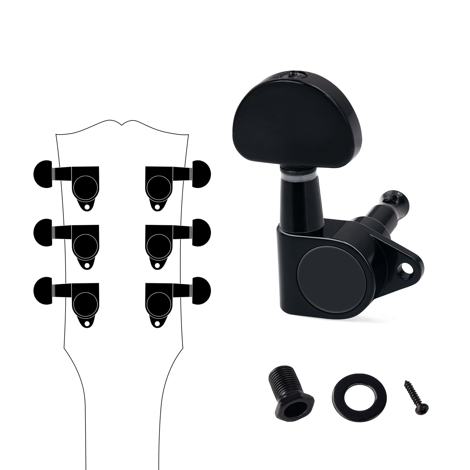 Banworks 3L3R Guitar Tuning Pegs Keys 15:1 Ratio Guitar String Tuning Keys Machines with 90 Degree Fixing Tag for '60s Les Paul LP Electric Acoustic Guitar Pack of 6 JT/JXQ-05 Black Half Round Button - Image 3